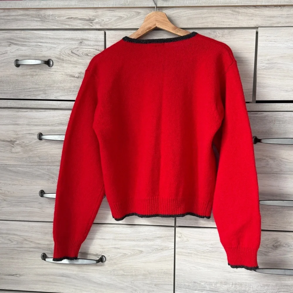 Red Button-Up Women's Sweater by Limited %100 wool in bright red color - Picture 2 of 11